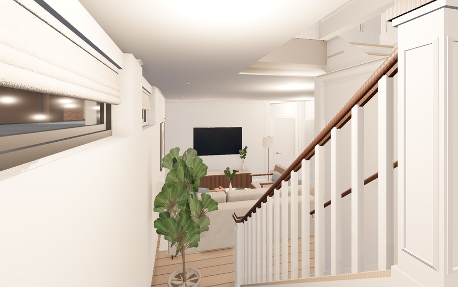Lower-level family room and stair